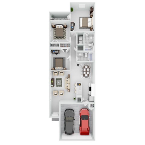 Floor plan for 3 beds, 2 baths, 1355 sqft